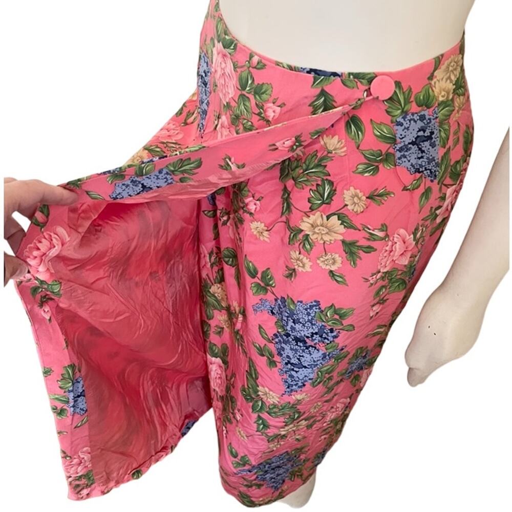 VTG 90s CHELSEA CAMBELL 100% Silk Garden Florals Maxi Wrap Skirt  SZ 8P